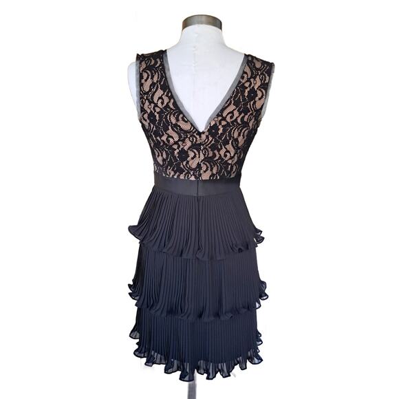 NEW BCBG Paris Black Lace Pleated Chiffon Mini Dress Size 4 Cocktail Party - Picture 4 of 11
